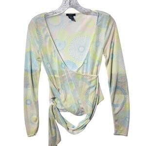 Guess Women's Medium Pastel  Sheer Long Sleeve Blouse